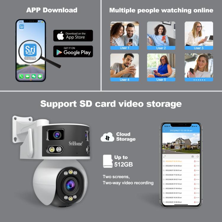 SriHome SH055B 8MP HD Multi-lens Super Wide Angle Panoramic PTZ Dome Camera