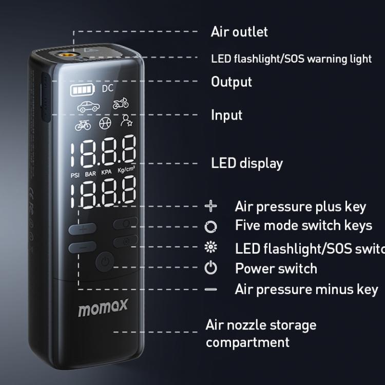 MOMAX CR16D 1-Move Support Car Digital Display Portable Smart Electric Wireless Air Pump