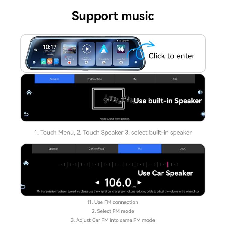 Yesido KM24 9.66 inch HD Image Reversing Assist CarPlay Streaming Rearview Mirror Dash Cam