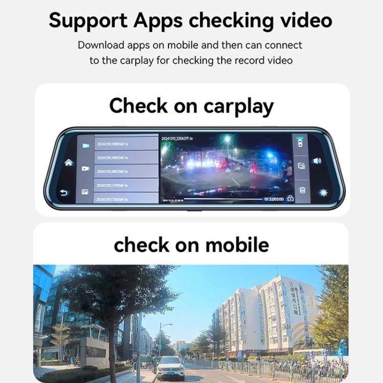 Yesido KM24 9.66 inch HD Image Reversing Assist CarPlay Streaming Rearview Mirror Dash Cam