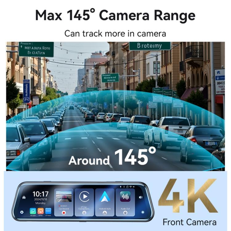 Yesido KM24 9.66 inch HD Image Reversing Assist CarPlay Streaming Rearview Mirror Dash Cam