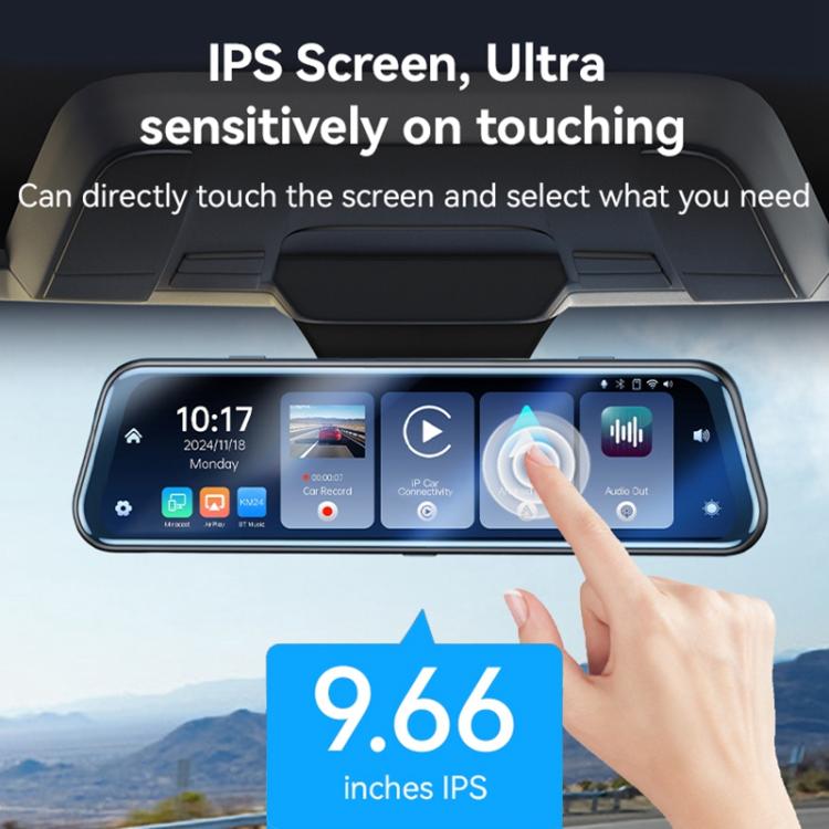 Yesido KM24 9.66 inch HD Image Reversing Assist CarPlay Streaming Rearview Mirror Dash Cam