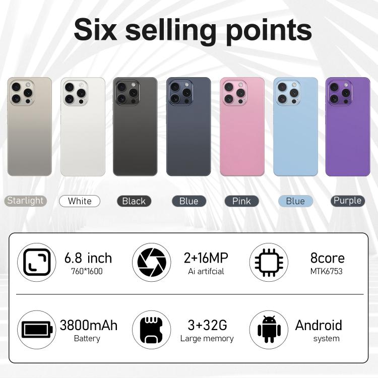 I16 Pro Max / VD1, 3GB+32GB, 6.8 inch Android 10 MTK6753 Octa Core, Network: 4G, Dual SIM