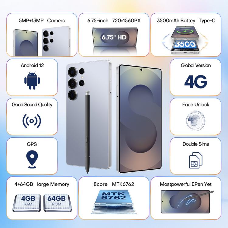 S25 Ultra / Q25, 4GB+64GB, 6.75 inch Android 12 MTK6762 Octa Core, Network: 4G, Dual SIM, with Stylus Pen