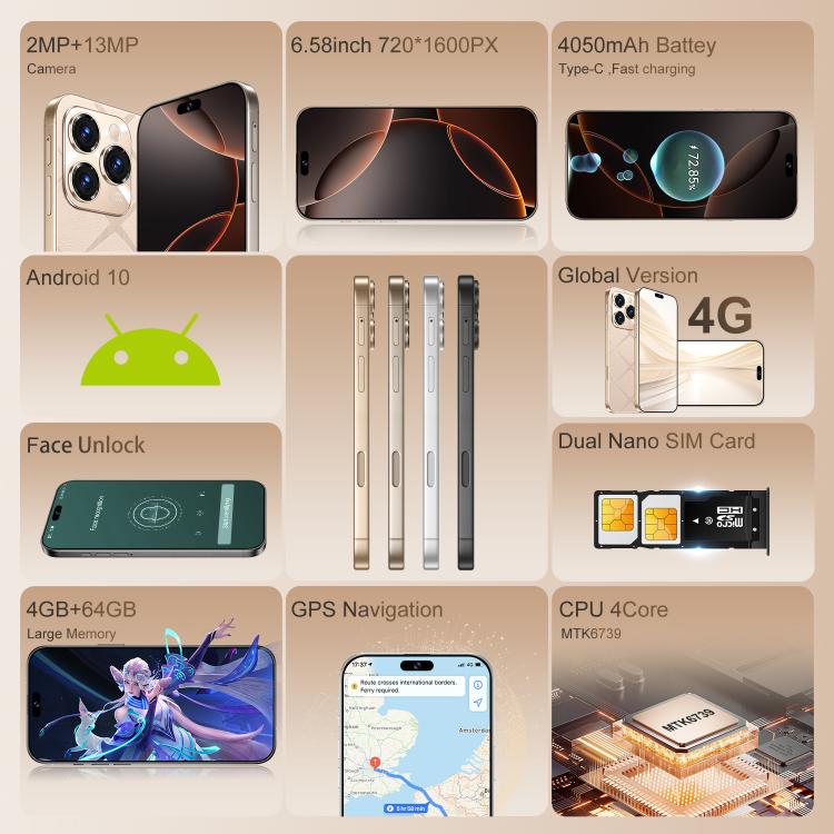 A16 Pro Max / PDA89-B, 4GB+64GB, 6.58 inch Android 10 MTK6739 Quad Core, Network: 4G, OTG, Dual SIM