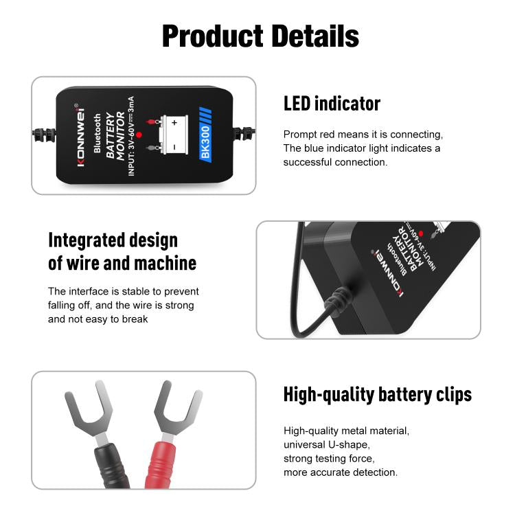 KONNWEI BK300 6V / 12V / 24V Car Bluetooth 5.0 Battery Monitor Diagnostic Tool