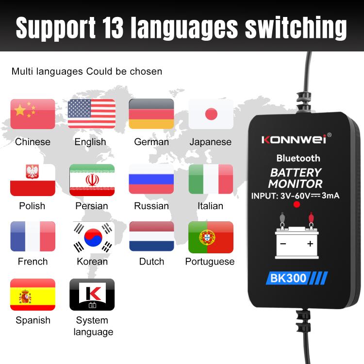 KONNWEI BK300 6V / 12V / 24V Car Bluetooth 5.0 Battery Monitor Diagnostic Tool