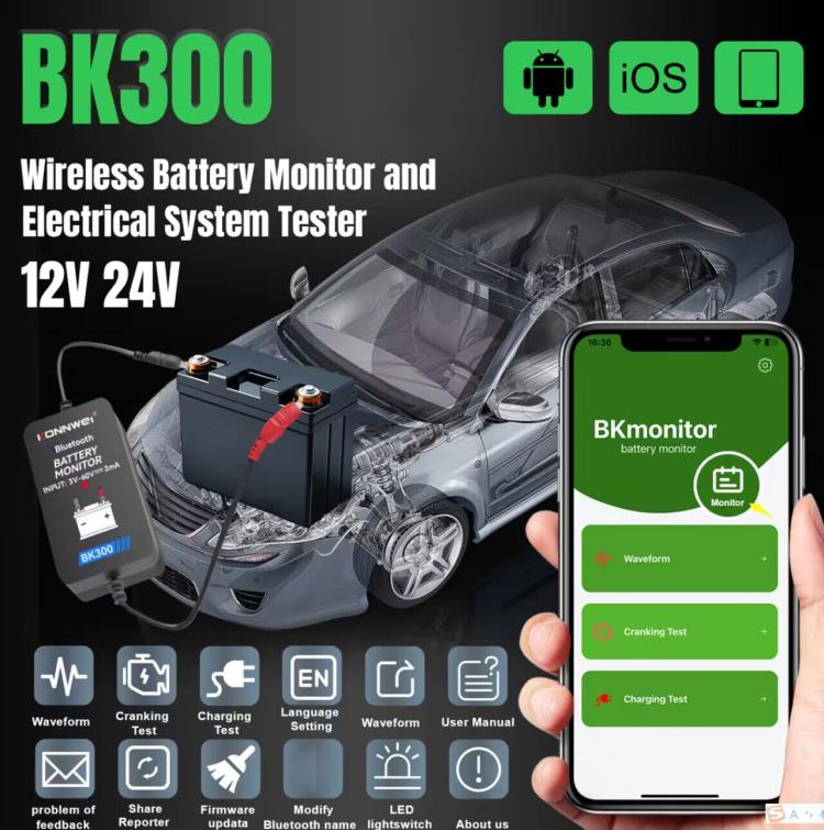 KONNWEI BK300 6V / 12V / 24V Car Bluetooth 5.0 Battery Monitor Diagnostic Tool