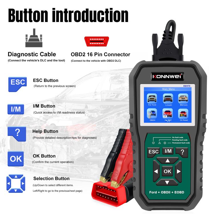 KONNWEI KW470 2.8 inch Color Screen Car OBD2 Fault Diagnostic Scan Tool for Ford