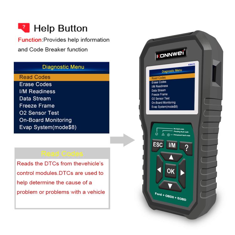 KONNWEI KW470 2.8 inch Color Screen Car OBD2 Fault Diagnostic Scan Tool for Ford