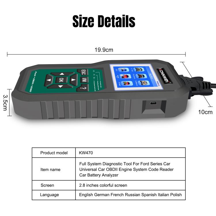 KONNWEI KW470 2.8 inch Color Screen Car OBD2 Fault Diagnostic Scan Tool for Ford