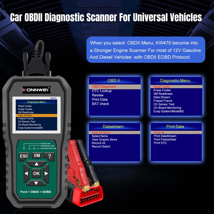 KONNWEI KW470 2.8 inch Color Screen Car OBD2 Fault Diagnostic Scan Tool for Ford