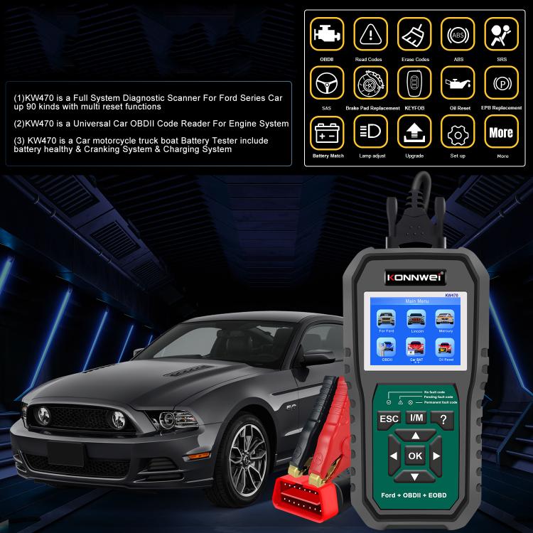 KONNWEI KW470 2.8 inch Color Screen Car OBD2 Fault Diagnostic Scan Tool for Ford