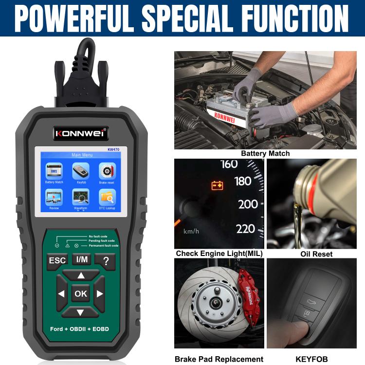 KONNWEI KW470 2.8 inch Color Screen Car OBD2 Fault Diagnostic Scan Tool for Ford