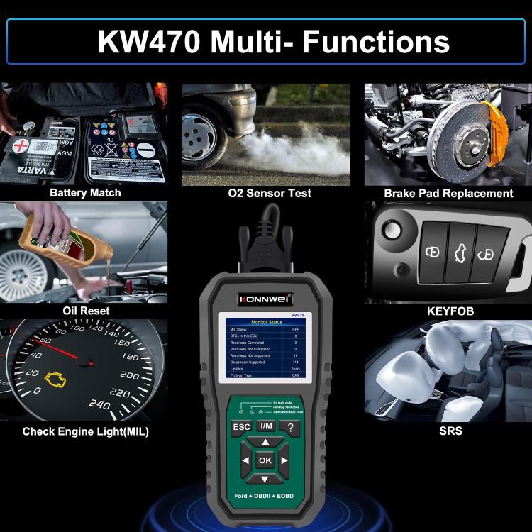 KONNWEI KW470 2.8 inch Color Screen Car OBD2 Fault Diagnostic Scan Tool for Ford