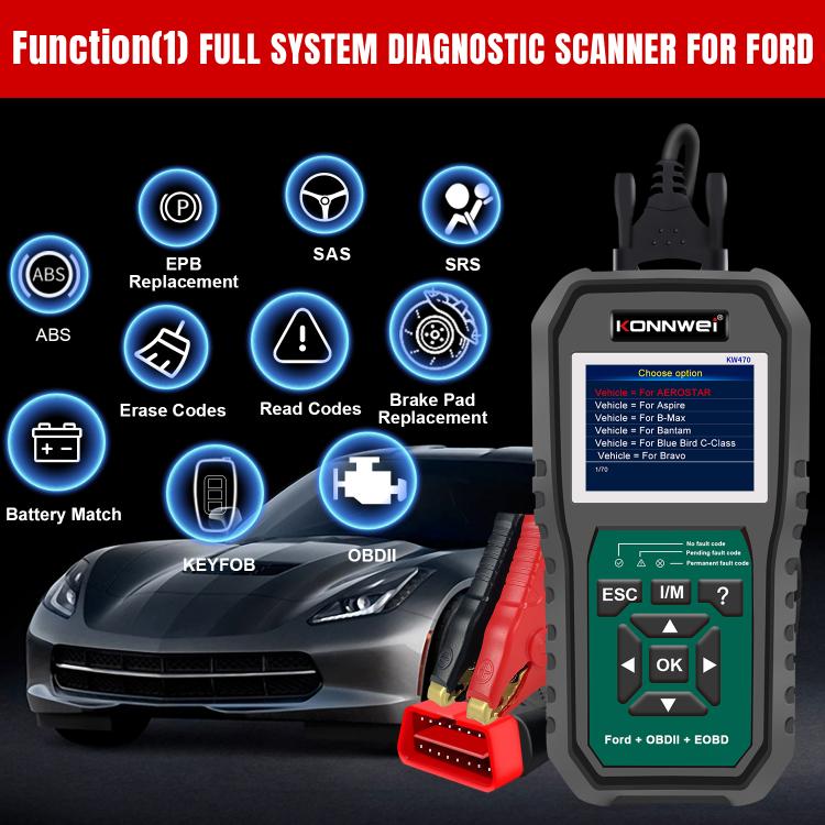 KONNWEI KW470 2.8 inch Color Screen Car OBD2 Fault Diagnostic Scan Tool for Ford