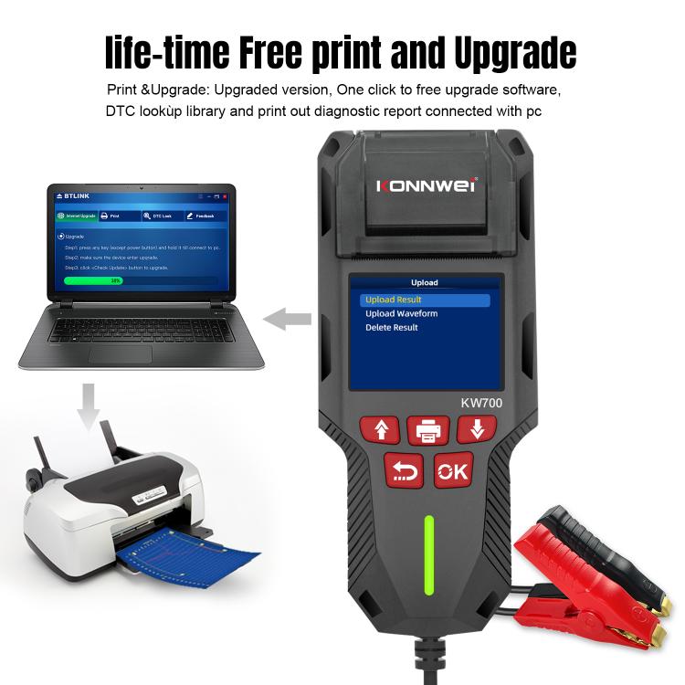 KONNWEI KW700 12V / 24V 2.8 inch Color Screen Car Battery Tester with Printer