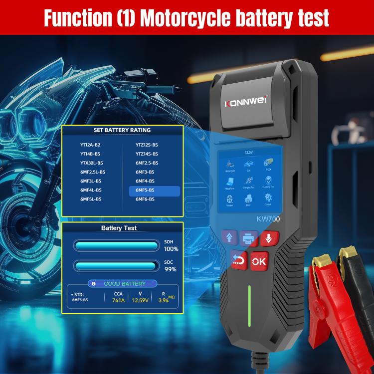 KONNWEI KW700 12V / 24V 2.8 inch Color Screen Car Battery Tester with Printer