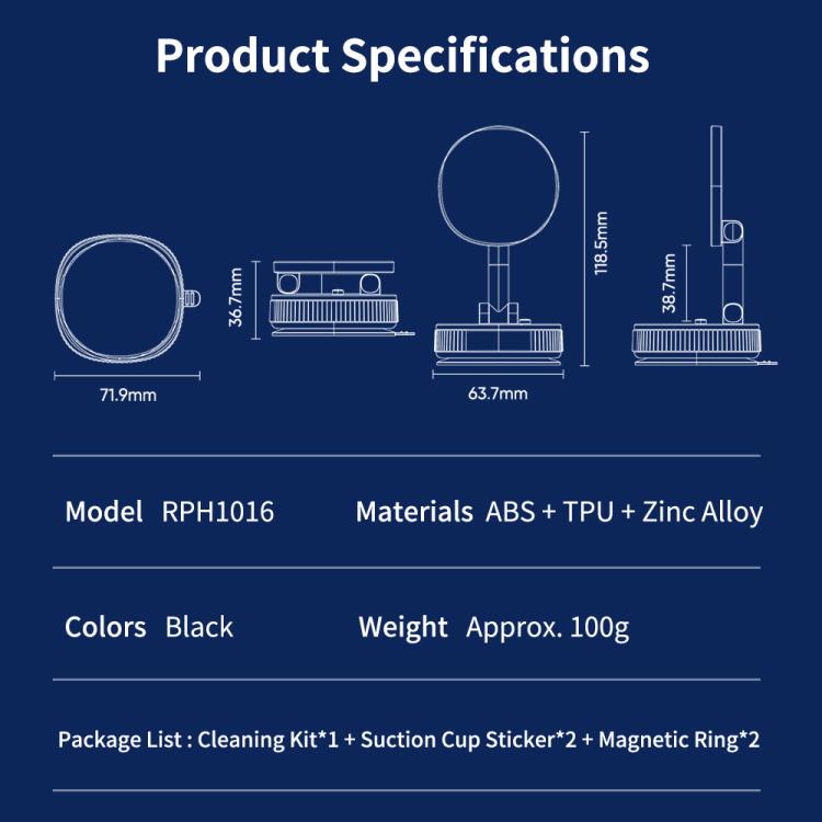 ROCK Q16 RPH1016 Car Electric Vacuum Suction Cup Magnetic Phone Holder