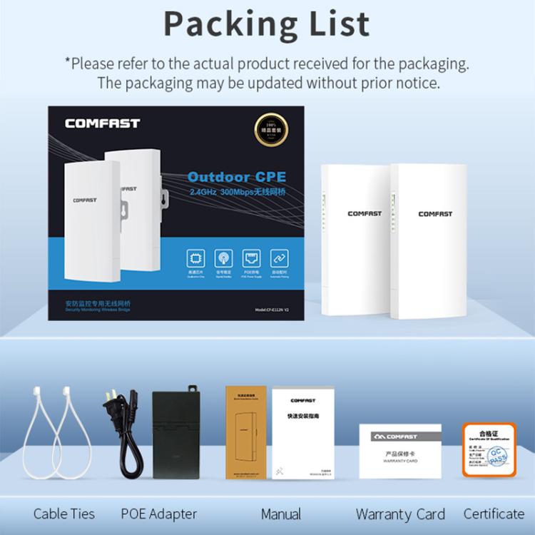 COMFAST CF-E112N V2 2.4GHz 300Mbps 9dBi Monitoring Bridge Set