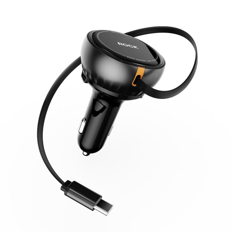 ROCK H30 45W USB-A Type-C Ports Car Charger with Retractable Type-C Cable