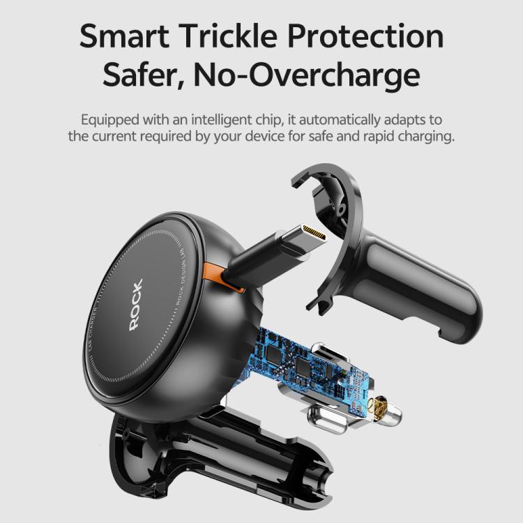 ROCK H30 45W USB-A Type-C Ports Car Charger with Retractable Type-C Cable