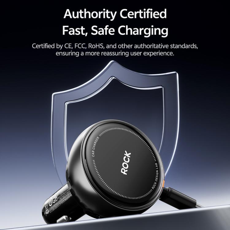 ROCK H30 45W USB-A Type-C Ports Car Charger with Retractable Type-C Cable