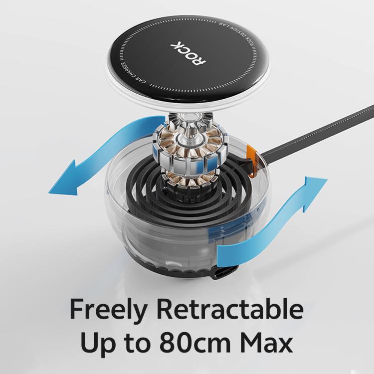 ROCK H30 45W USB-A Type-C Ports Car Charger with Retractable Type-C Cable