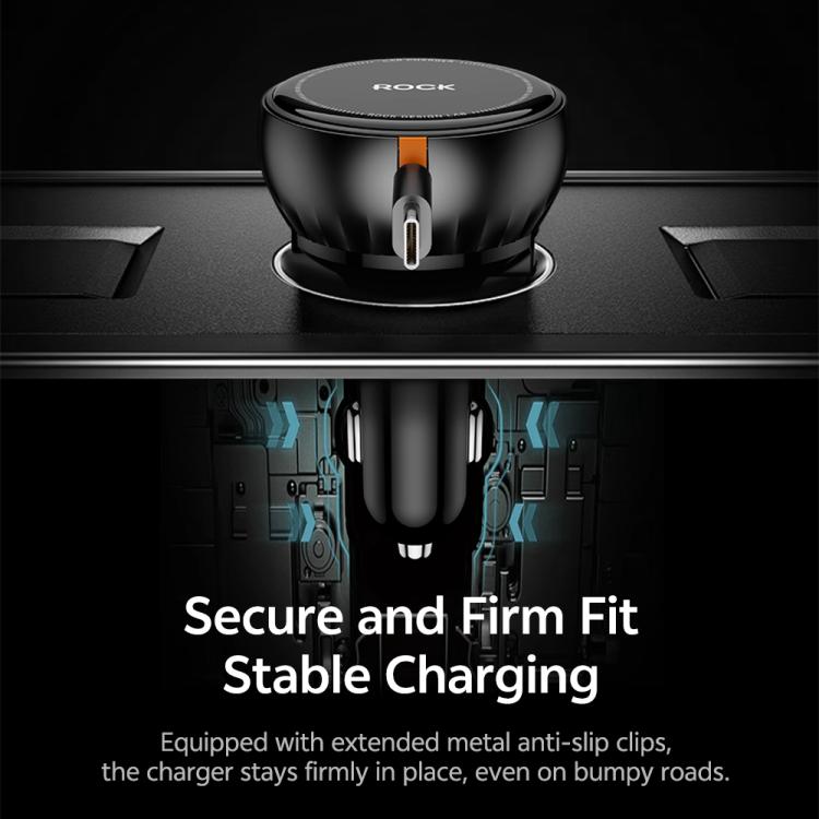 ROCK H30 45W USB-A Type-C Ports Car Charger with Retractable Type-C Cable