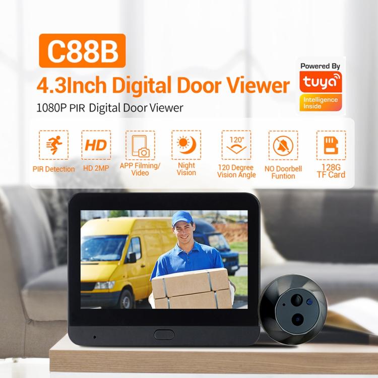 ESCAM C88 4.3 inch 1080P PIR Digital Door Viewer WiFi Video Doorbell Support Night Vision, Two-way Audio