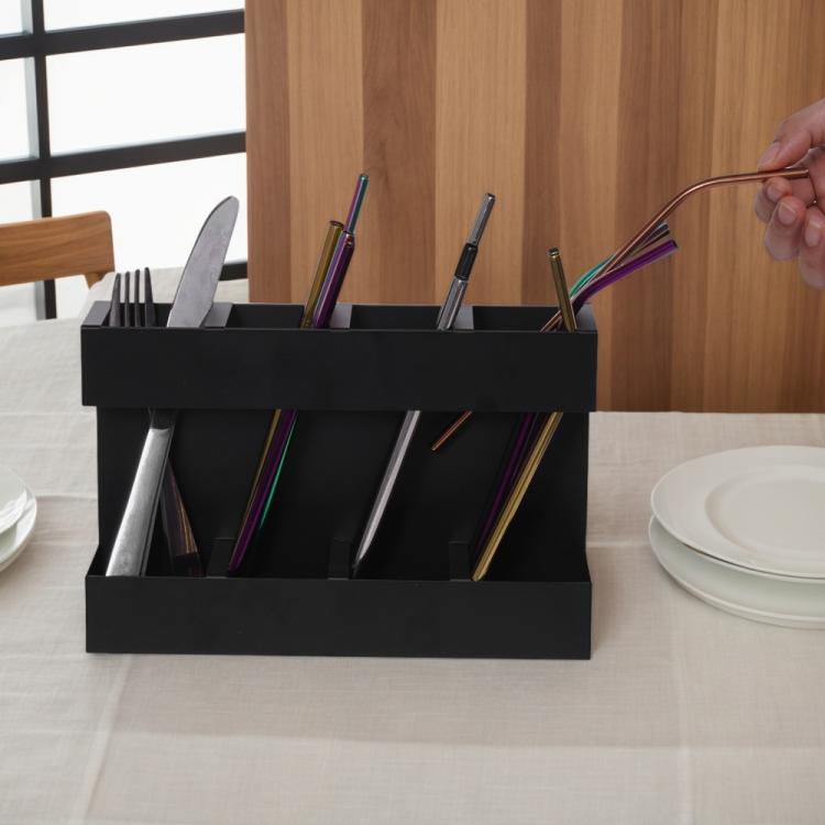 Four-grid Straw Cutlery Metal Storage Rack Kitchen Organizer with 12pcs Soft Magnetic Sheet