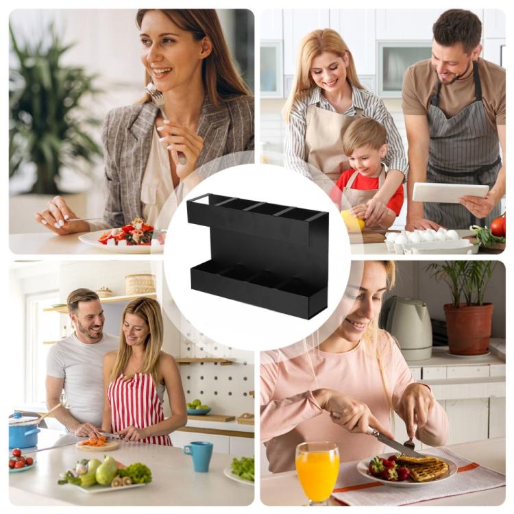 Four-grid Straw Cutlery Metal Storage Rack Kitchen Organizer with 12pcs Soft Magnetic Sheet