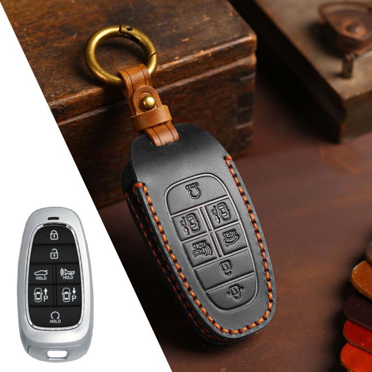 For Hyundai Staria / Sonata 7-button B124 Crazy Horse Cowhide Car Key Protection Cover