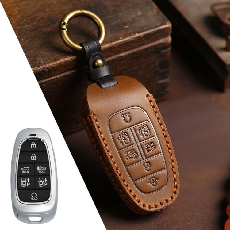 For Hyundai Staria / Sonata 7-button B124 Crazy Horse Cowhide Car Key Protection Cover