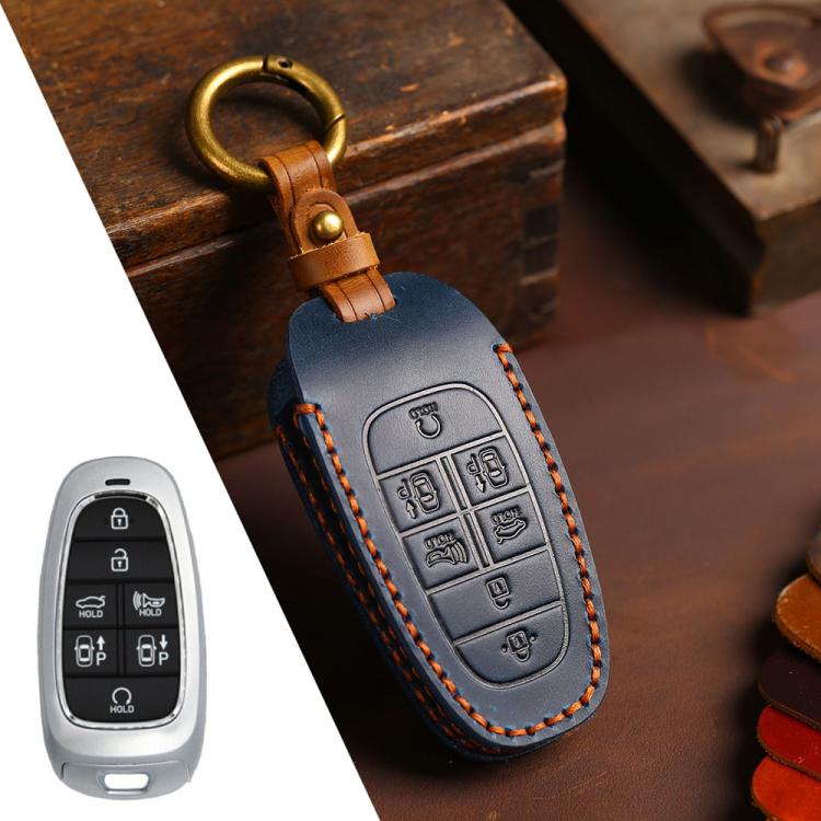 For Hyundai Staria / Sonata 7-button B124 Crazy Horse Cowhide Car Key Protection Cover