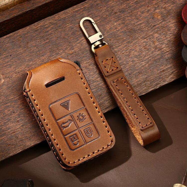 For Volvo XC60 / XC90 / S90 5-button C046 Crazy Horse Cowhide Car Key Protection Cover