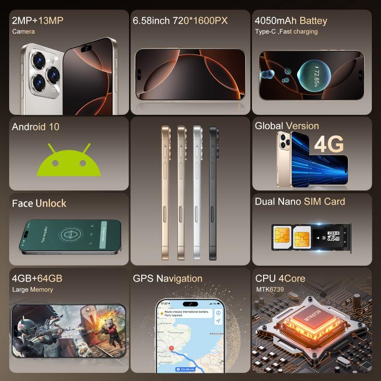 A16 Max / PDA89, 4GB+64GB, 6.58 inch Android 10 MTK6739 Quad Core, Network: 4G, Dual SIM