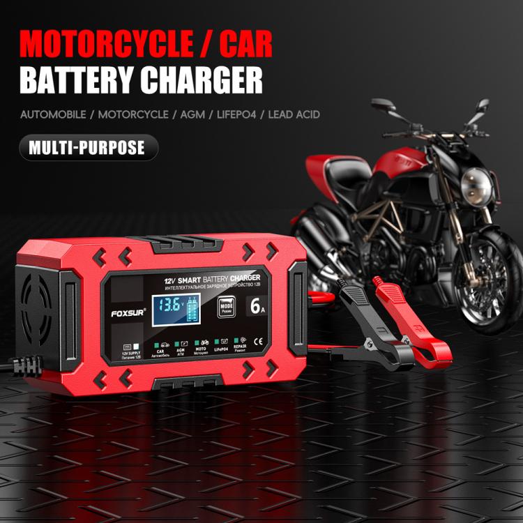 FOXSUR FBC1206F 12V 6A Car Motorcycle Battery Charger Smart Repair Multi-function Charger