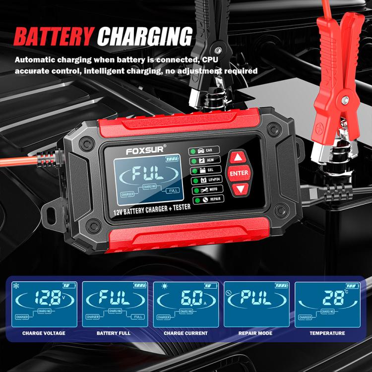 FOXSUR FTC-1206 2 in 1 12V Charging Tester Integrated Machine Car Motorcycle Battery Charger Tester