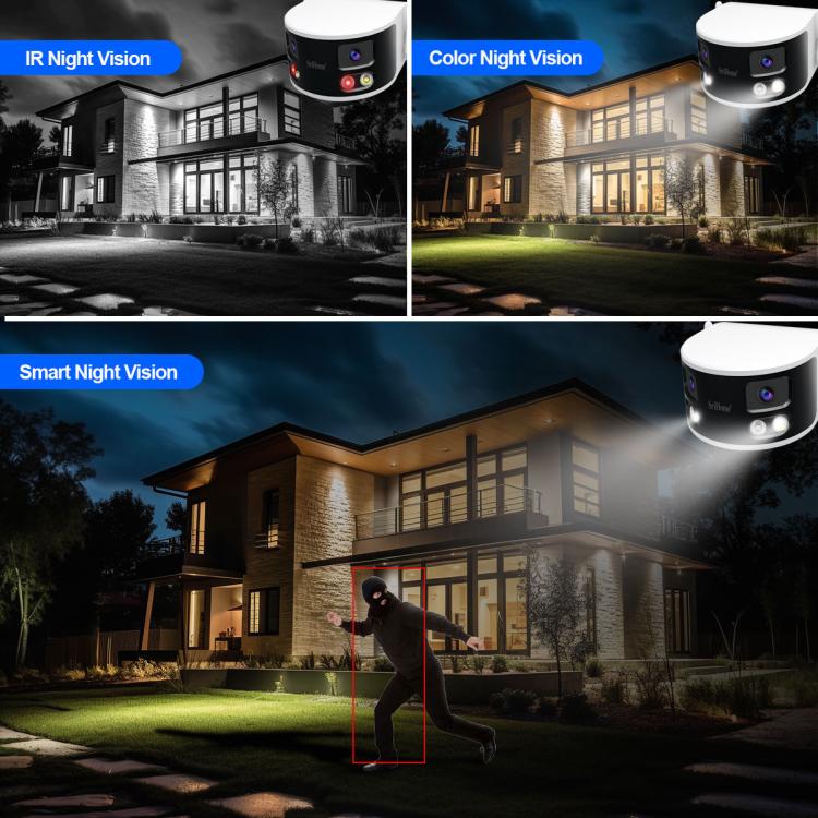 SriHome SH070 4MP Binocular Stitching Ultra-wide Angle Waterproof Camera Supports Full-color Night Vision