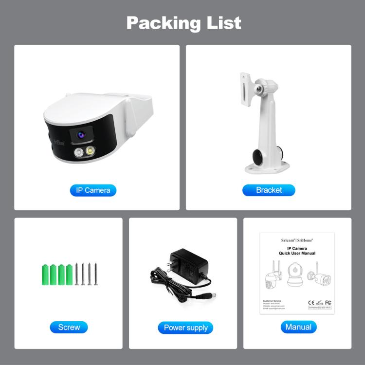 SriHome SH070 4MP Binocular Stitching Ultra-wide Angle Waterproof Camera Supports Full-color Night Vision