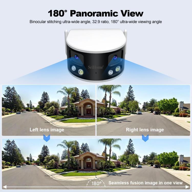 SriHome SH070 4MP Binocular Stitching Ultra-wide Angle Waterproof Camera Supports Full-color Night Vision