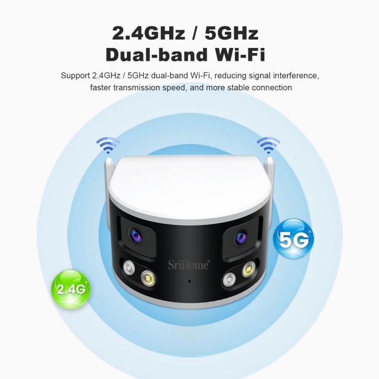 SriHome SH070 4MP Binocular Stitching Ultra-wide Angle Waterproof Camera Supports Full-color Night Vision