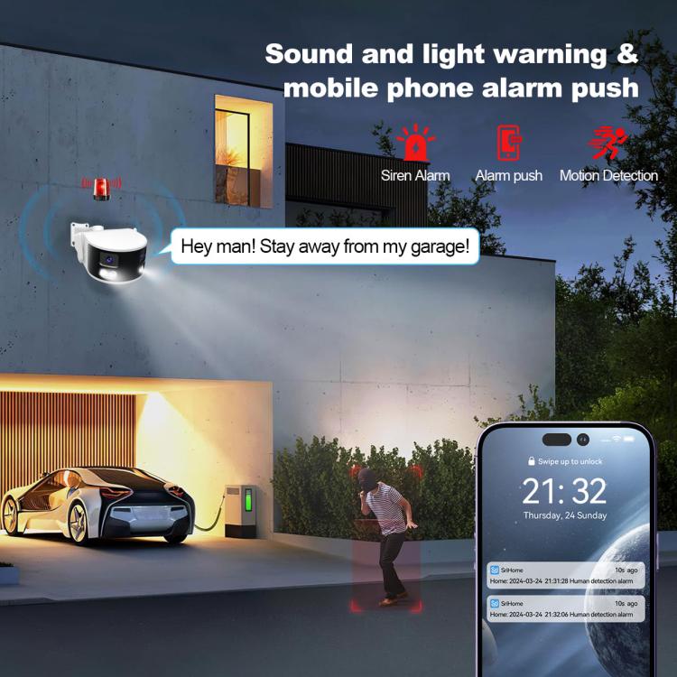 SriHome SH070 4MP Binocular Stitching Ultra-wide Angle Waterproof Camera Supports Full-color Night Vision