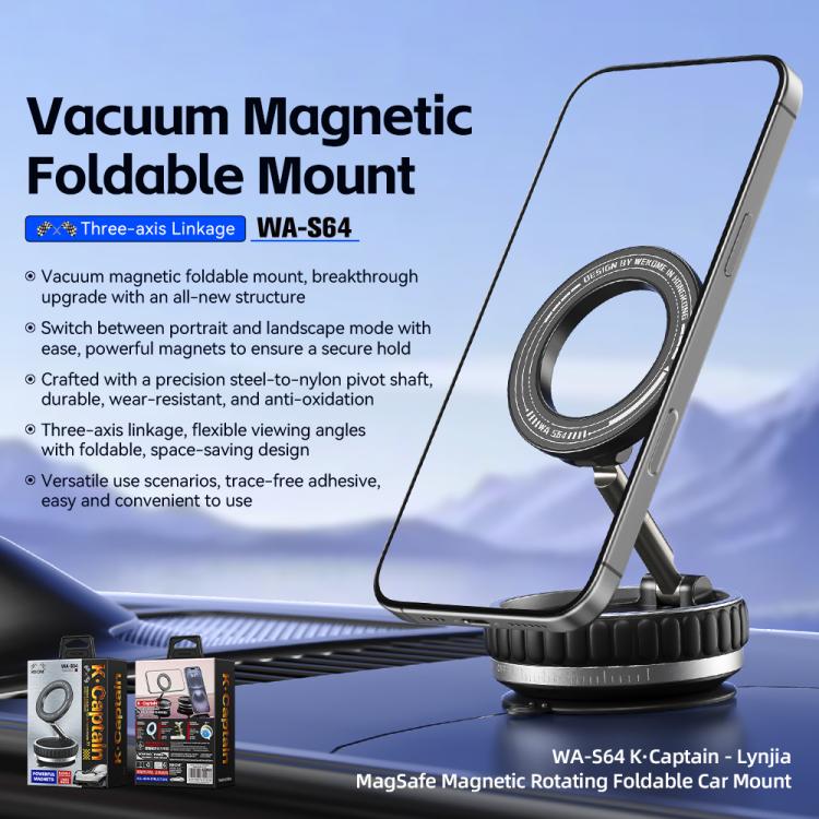 WK WA-S64 K-Captain Lynjia MagSafe Magnetic Rotating Foldable Car Phone Holder