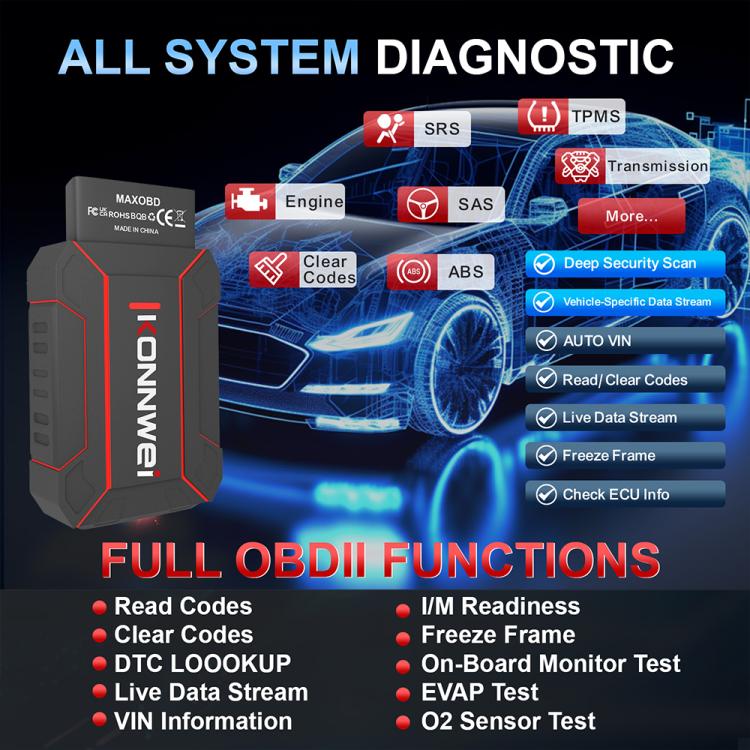 KONNWEI MAXOBD Full Car System Scanner OBD2 Diagnostic Tool Code Read