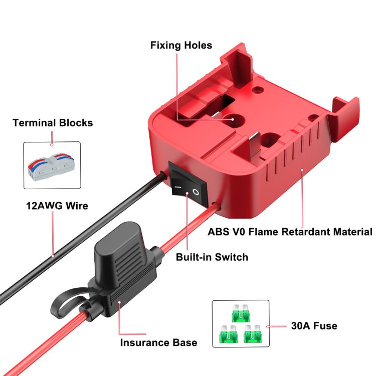 For Milwaukee 18V Lithium Battery DIY With Cable And Switch Adapter External Power Adapter Connector