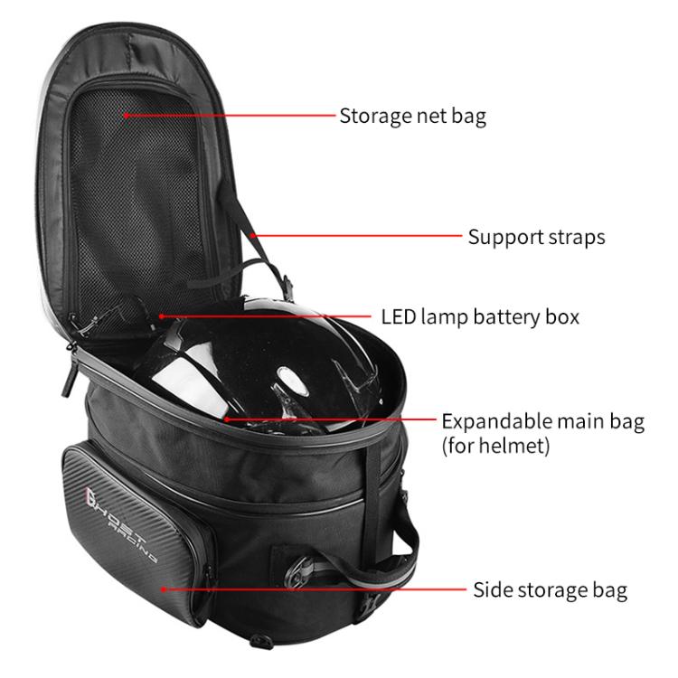 GHOST RACING GR-CWB07 LED Light Motorcycle Rear Seat Bag Riding Helmet Hard Shell Backpack