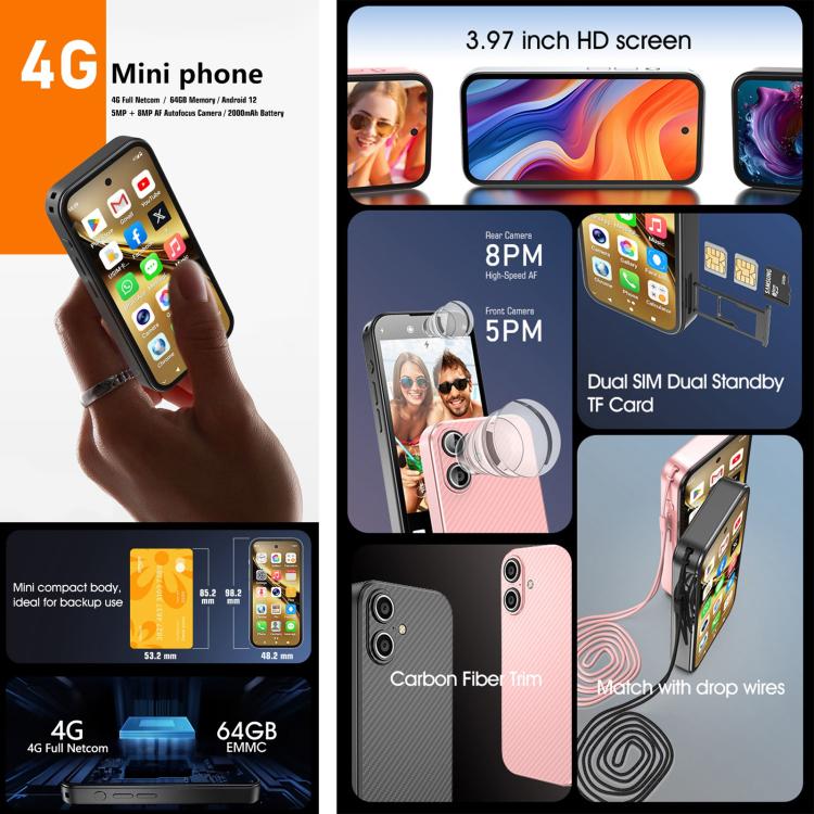 Q333, 4GB+64GB, 3.97 inch Android 12 Mediatek MT6762 Octa Core, Network: 4G, Dual SIM
