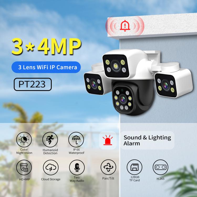 ESCAM PT223 3x4MP HD Motion Detection WiFi Three-screen PTZ IP Camera